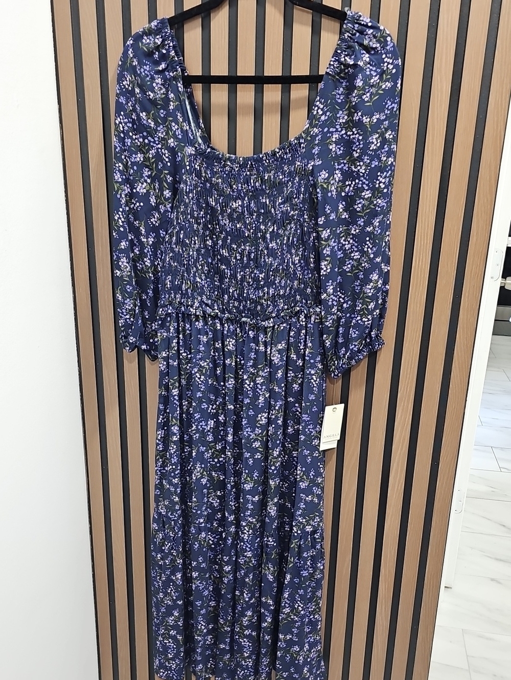 Angels Navy Blue & Purple Flowers Square Neckline Maxi Dress Size Small